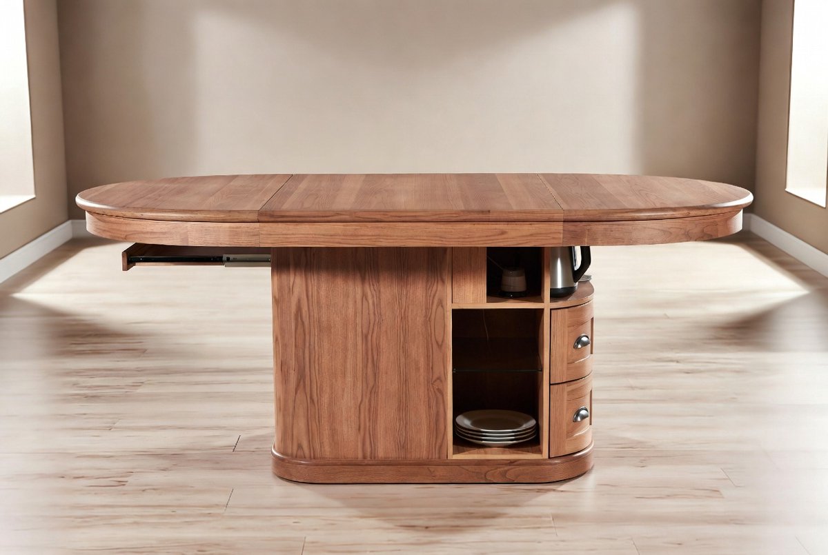 Uitschuifbare Ronde Eettafel 118-158 cm met Opbergruimte – Moderne Ovale Dining Tafel voor