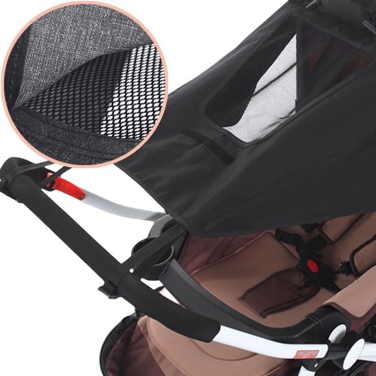 Universele Zonnekap voor Kinderwagen en Buggy - UV 50+ Zonnescherm met Kijkvenster - Waterdicht - Zwart van Universele — afbeelding 3