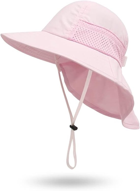 Zonnehoed - Kinderzonnehoed - Baby zonnehoed - peuter zomer strand zwemhoed - Zonneklep – Nek Beschermd - voor baby's reispet - Geschikt voor hoofdomtrek 46-50 cm - 0 – 3 jaar - roze