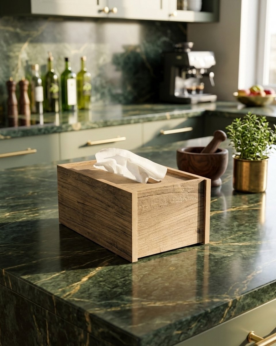 Luxe Houten Tissuebox Houder | Rechthoekige Peçetelik | Walnoot Look | Modern Design | Tissuehouder voor Woonkamer & Badkamer