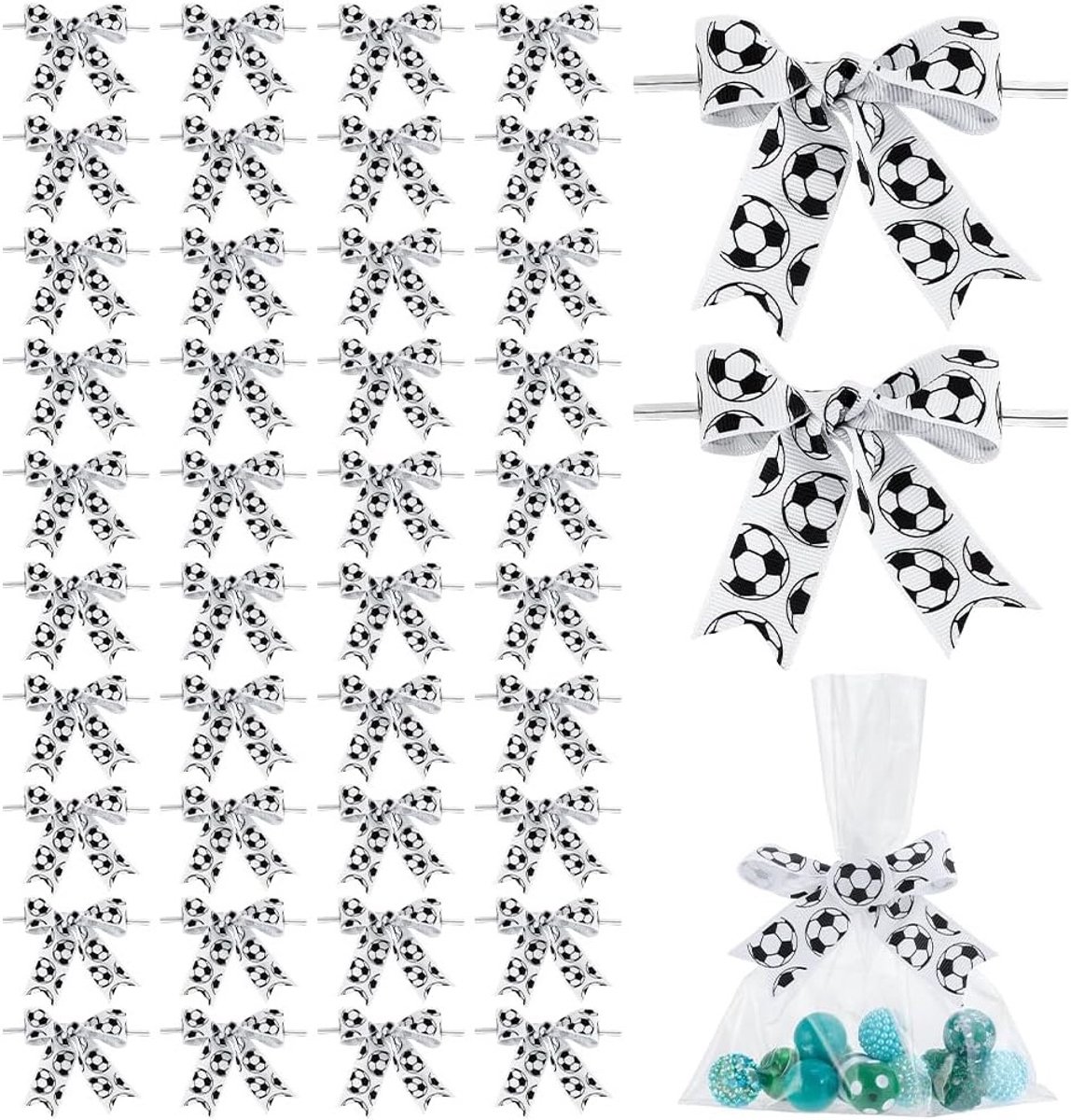 Bulk 50 stuks Voetbal Bogen 3 inch Gedrukt Lint Strikken voor Ambachten, Cadeauverpakking en Sportdecoratie