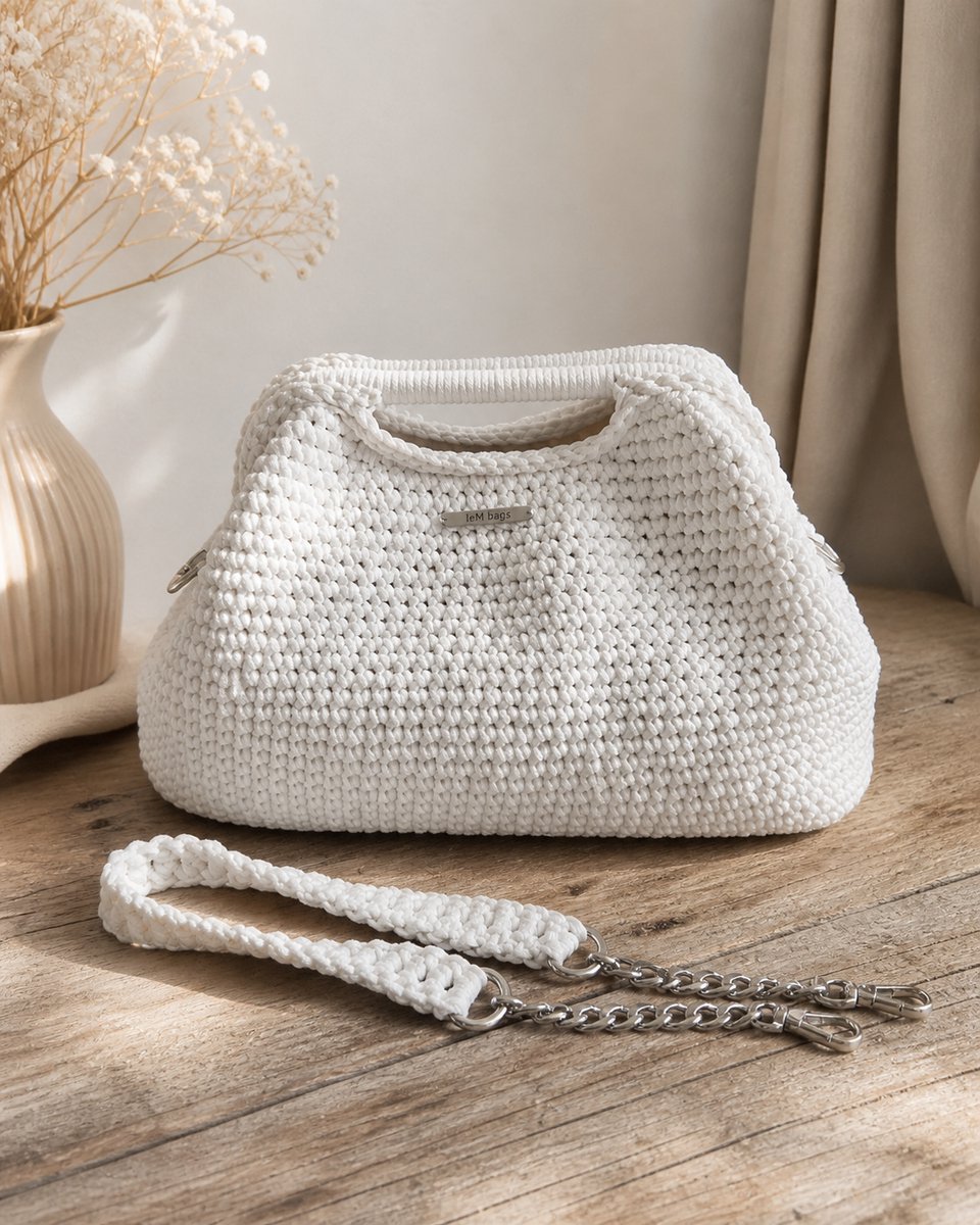 JeM Bags – Gehaakte handtas – Wit – Dames tas – Handgemaakt – Met kettingriem