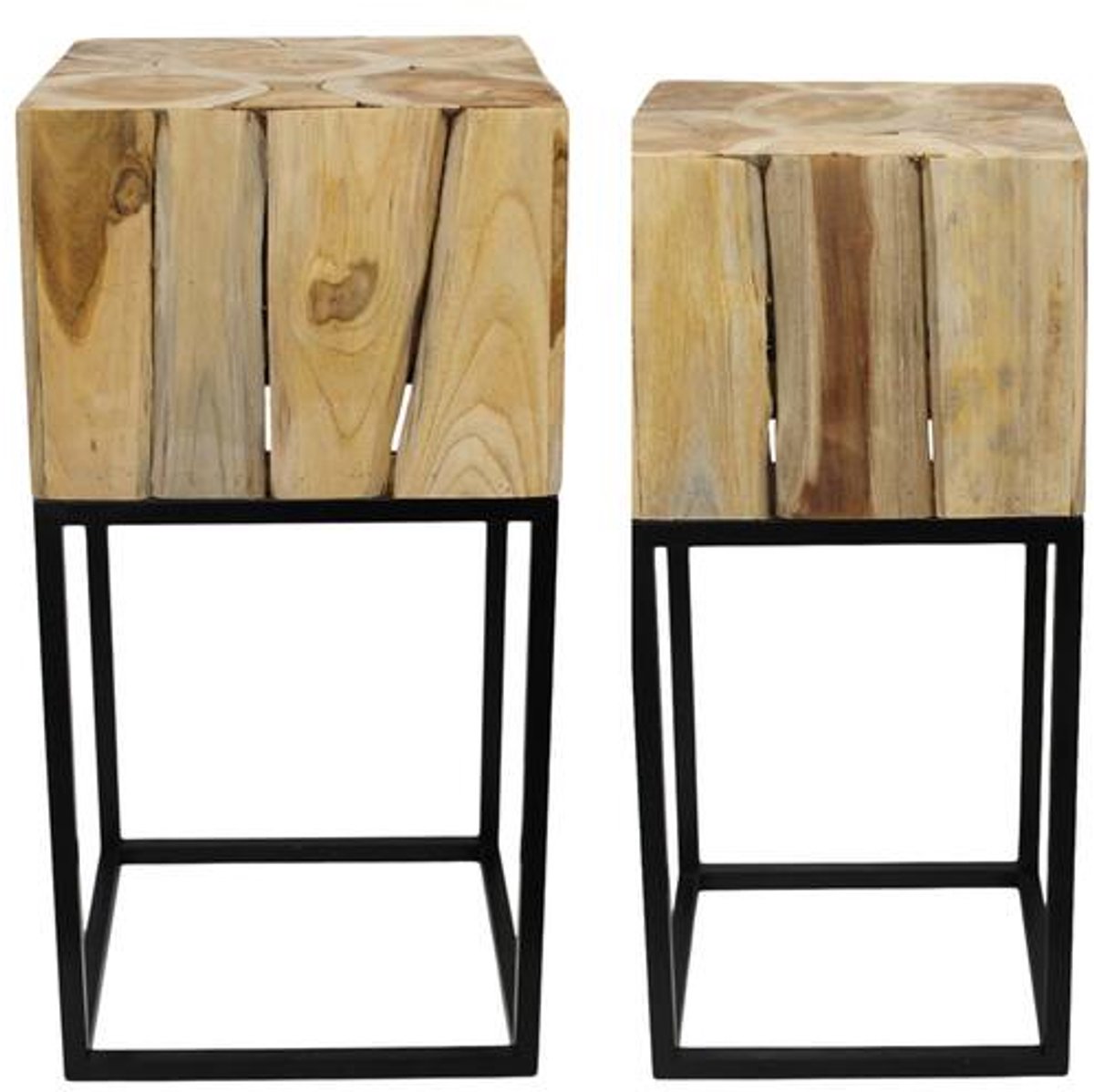 Teakhouten zuilen set 2-delig – FSC 100% naturel zwart 77 cm