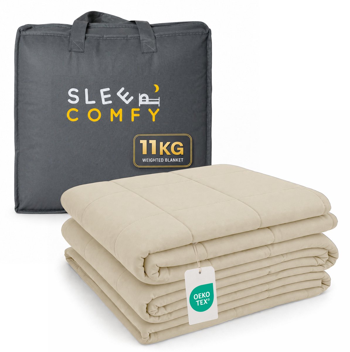 Sleep Comfy Verzwaringsdeken - 11 kg - 200x200cm - Weighted Blanket - Ontspannende Druk - Rustgevend - Comfortabel voor Alle Seizoenen - 4 Seizoenen - Hoogwaardig Materiaal - Zand