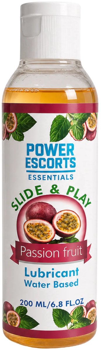 Glijmiddel op Waterbasis 200 ml – Passievrucht Smaak – Power Escorts Slide & Play – Geschikt voor Condooms