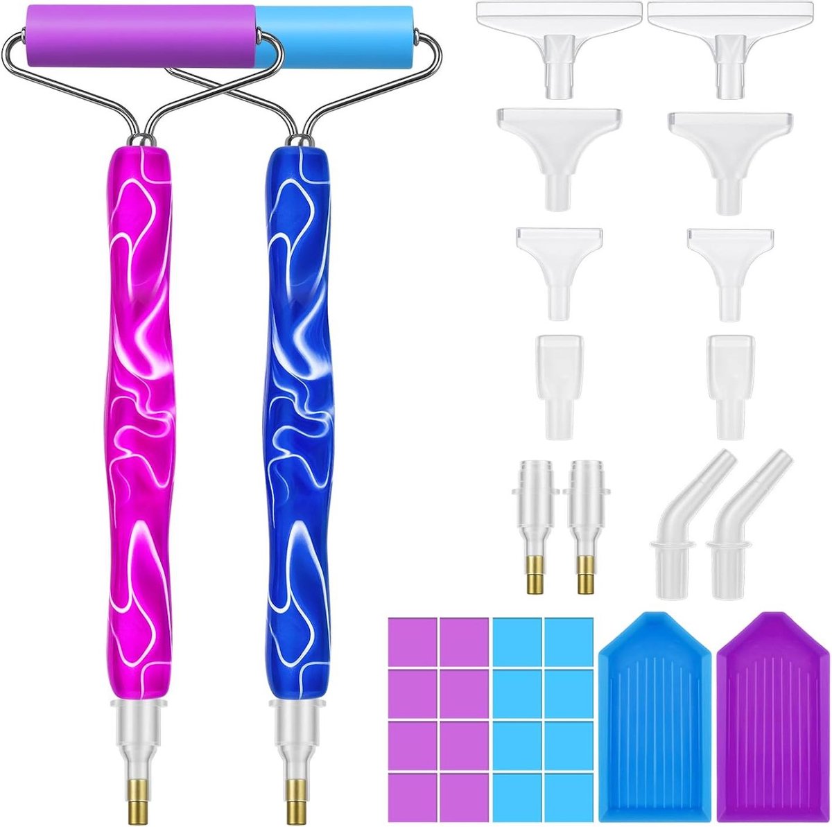 longziming -Diamond Painting Pen - Diamant Schilderstift - Roller Tool Set - Sneller Steentjes Plaatsen - Ergonomisch Ontwerp - Duurzaam Kunststof - 6 Wisselbare Punten - Comfortabel Langdurig Gebruik - 2 Stuks