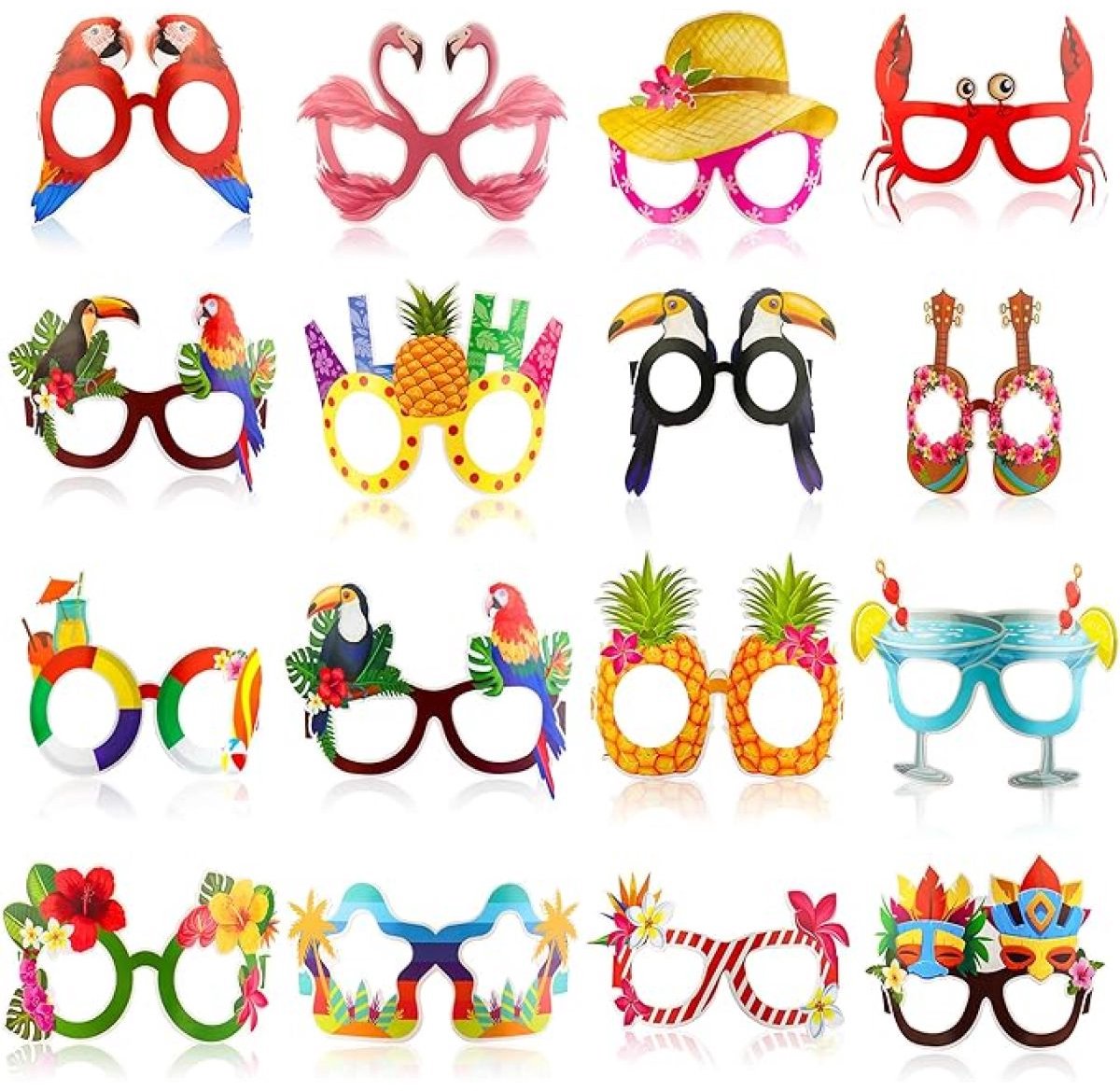 32-delige Tropische Foto Props Set – Papieren Feest Brilmonturen – Hawaï Thema Decoratie – Voor Verjaardagen, Zomerfeest en Themafeesten