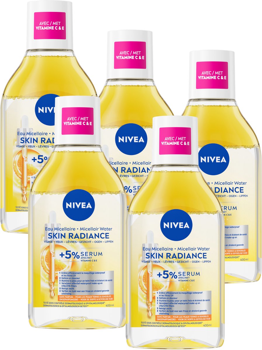 NIVEA Skin Glow Serum-Infused Micellair Water - Geizichtsreiniger - Reinigingswater - Make up remover - Voordeelverpakking - 5 x 400 ml