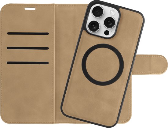 Étui Just in Case compatible avec iPhone 15 Pro avec porte-cartes compatible MagSafe - Étui portefeuille premium 2-en-1 amovible - Brun