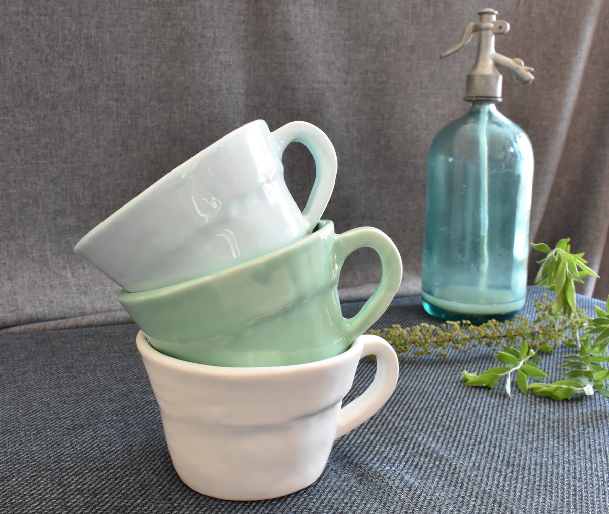Set van 2 - Big Cup turquoise - Kop met oor - handgemaakt - duurzaam - Agneta Livijn