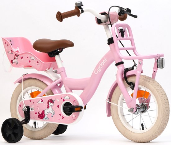 Cycloni Kinderfiets 12 Inch Meisjesfiets - Roze Fiets voor Kind met Zitje en Zijwieltjes - Meisjes Kleuterfiets voor Kinderen van 2, 3 & 4 Jaar