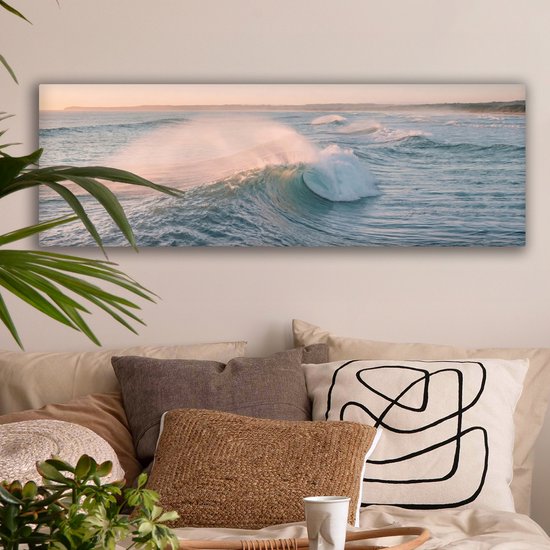 Tableau sur toile 90x30 cm - Décoration murale exclusive Vague - Mer - Eau - Décoration murale salon - Décoration chambre - Accessoires de chambre - Tableaux sur toile