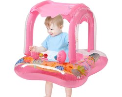 Baby Zwembad Float - Opblaasbare zwemtrainer, peuterwaterzitje met luifel | UV Sun Protection zwemring, outdoor strand meer speelvlokken, droogvlot，60×60×58cm