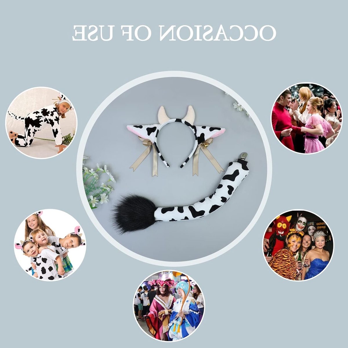 2-Delige Koe Kostuum Set met Oren, Hoorns en Belletjes – Perfect voor Halloween, Carnaval en Themafeesten
