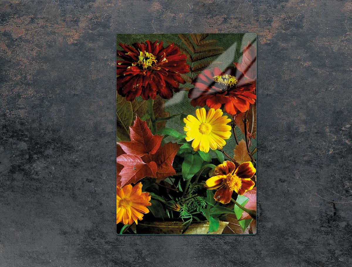 TMK ArtDeko Serie - Snijplank - 35x52 cm - Kleurvolle Bloemen - Glas