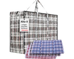 Alta-X | XXXL Opbergtas | 3 Stuks - Big shopper | Reistas extra groot | Grote boodschappentas | Zak geruit | Mega tas | Wastas | Boodschappentas met rits - sac Tati-