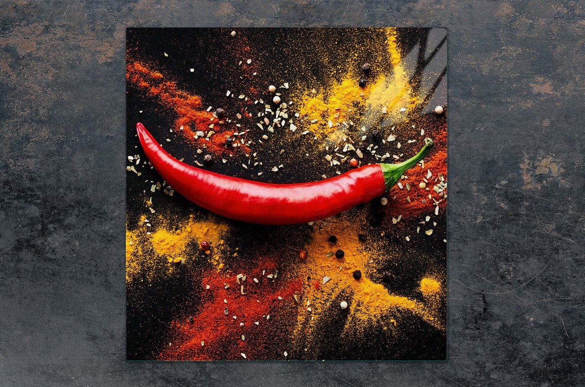TMK ArtDeko - Glazen Beschermplaat - 50x52 cm - Vermenging Chilli