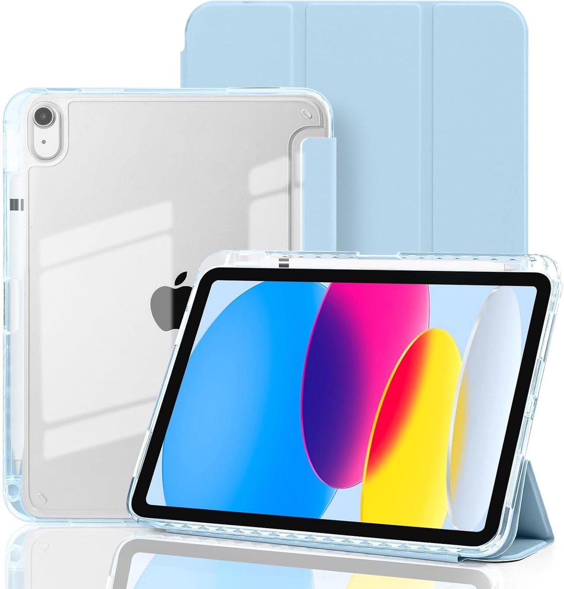 Tolvia Tablet hoes - Geschikt voor Apple iPad 11 (2025 A16) / Apple iPad 10.9 (2022) - Met Pencil Houder & Transparante Achterkant - Tri-Fold Smart Cover - Lichtblauw