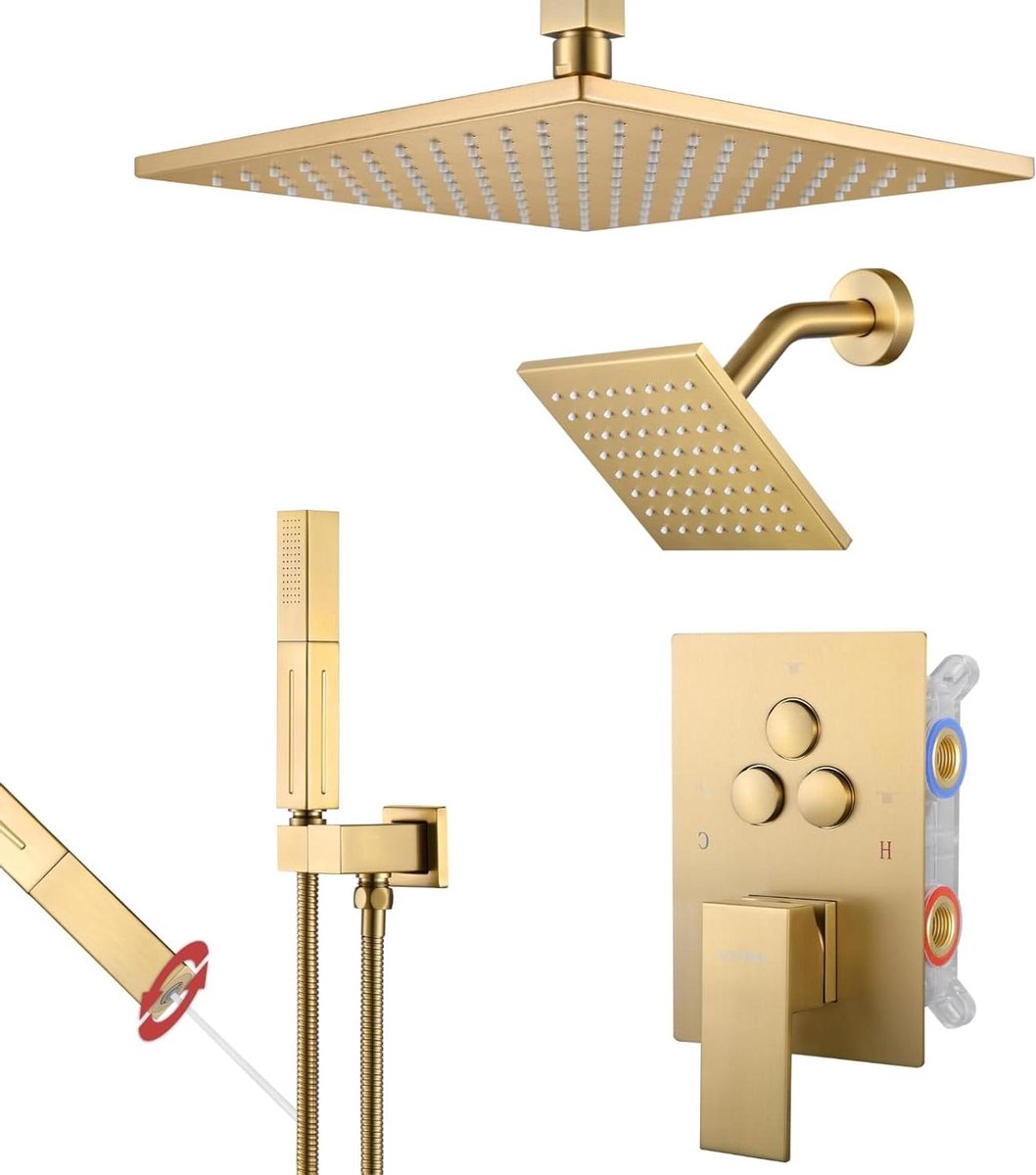 Douchekraan Set - Douchesysteem - Comfortabel Douchen - Drukknop Omsteller - 255 cm Douche