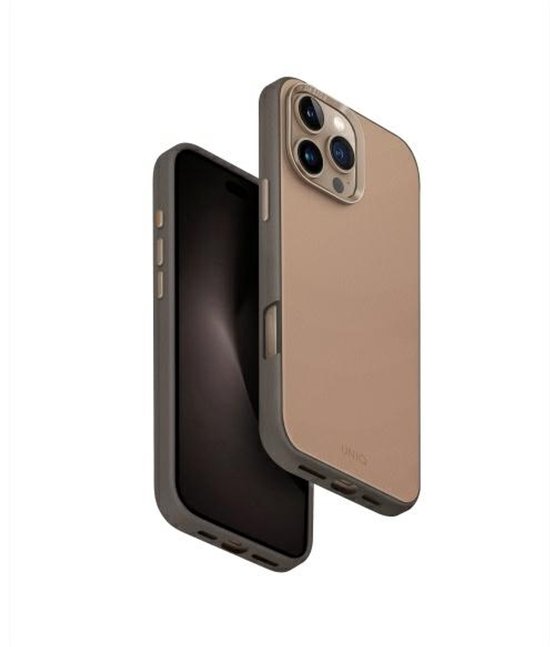iPhone 16 Pro Max hoesje UNIQ Lyden DS brons-grijs leer versterkte randen MagSafe opladen
