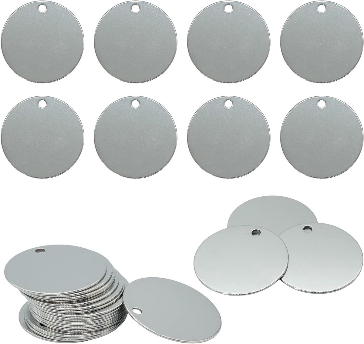 Ronde Metalen Blanks - Gravure Tags - Sieraden Maken - Roestvrij Staal - 38 cm Diameter - Zilver