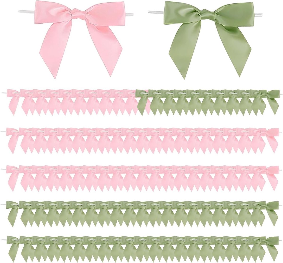 Allecto - Set of 100 Decorative Bows - Cadeauversiering - Handgemaakte Strikjes - Lichtroze en Lichtgroen - Perfect voor Verpakkingen - Decoratieve...