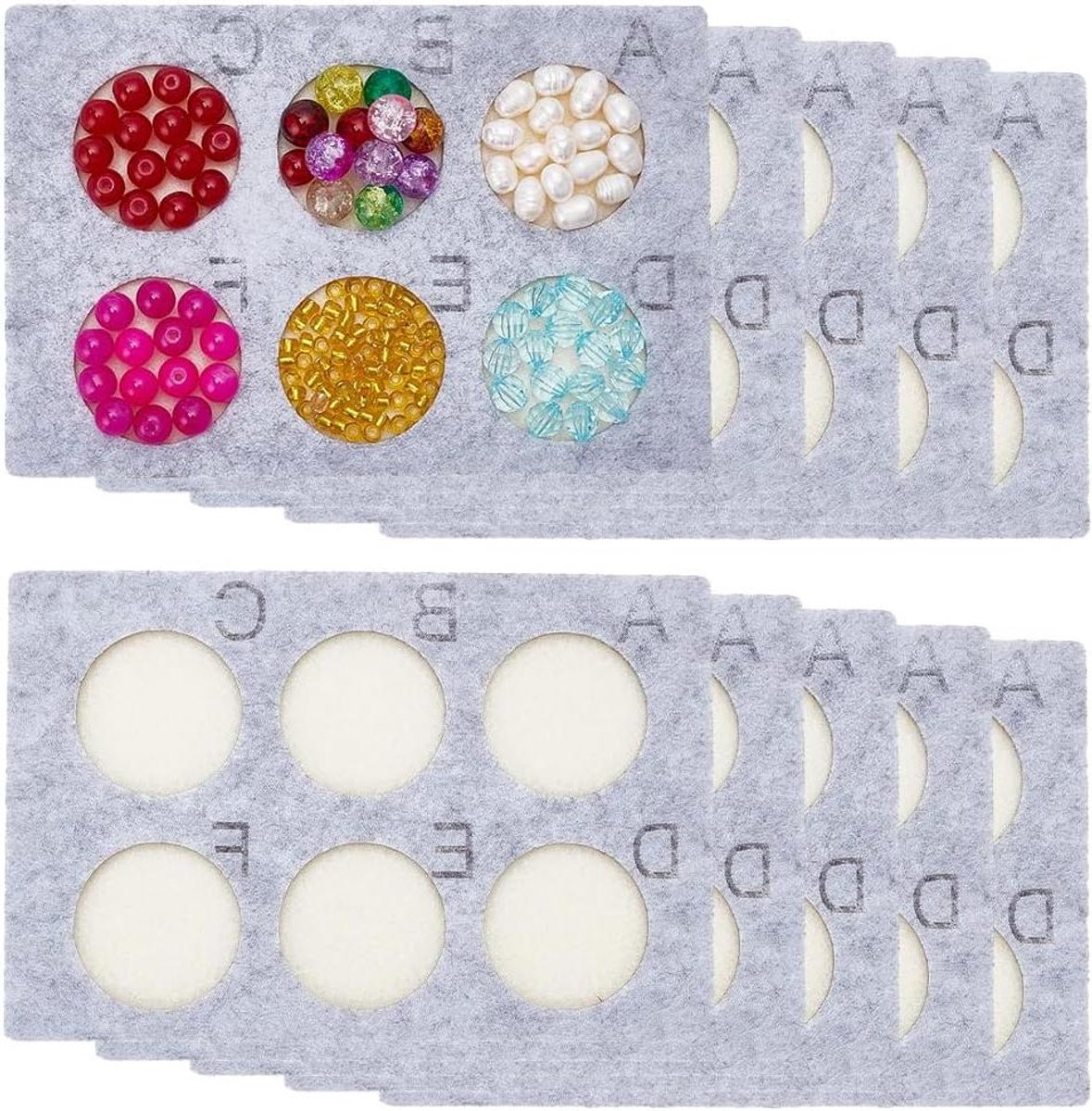 Kralenborden - Sieraden organizer bakken - Sieraden ontwerpen - Zes aparte vakken - 15 x 10 cm - Grijs