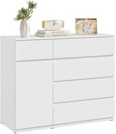 Deniva - Ladenkast - Opbergkast - Dressoir kast - 5 Laden - Één Deur - Verstelbare Plank - 100x40x80 cm - Wit - Voor Woonkamer/Hal