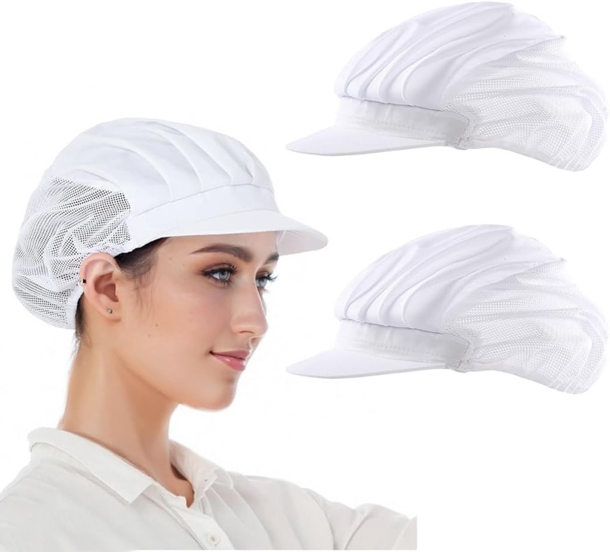 Ademende en verstelbare koksmutsen, 2-pack, elastisch, uniseks, ideaal voor koks en horeca