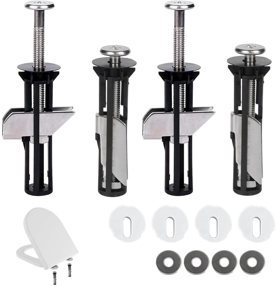 Bevestigingsschroeven WC-Bril - Toiletbril Schroeven - WC Bril Monteren - Roestbestendige Legering - 4 stuks - Zilver Zwart