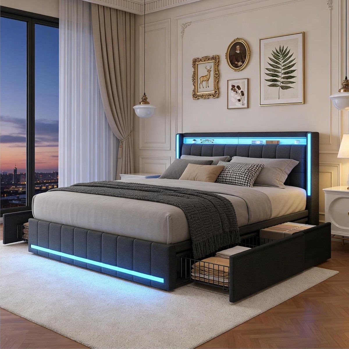 Upholstered Bed - Linnen Bed - Opbergen en Laden - Met Lade en USB - 140x200 cm - Grijs