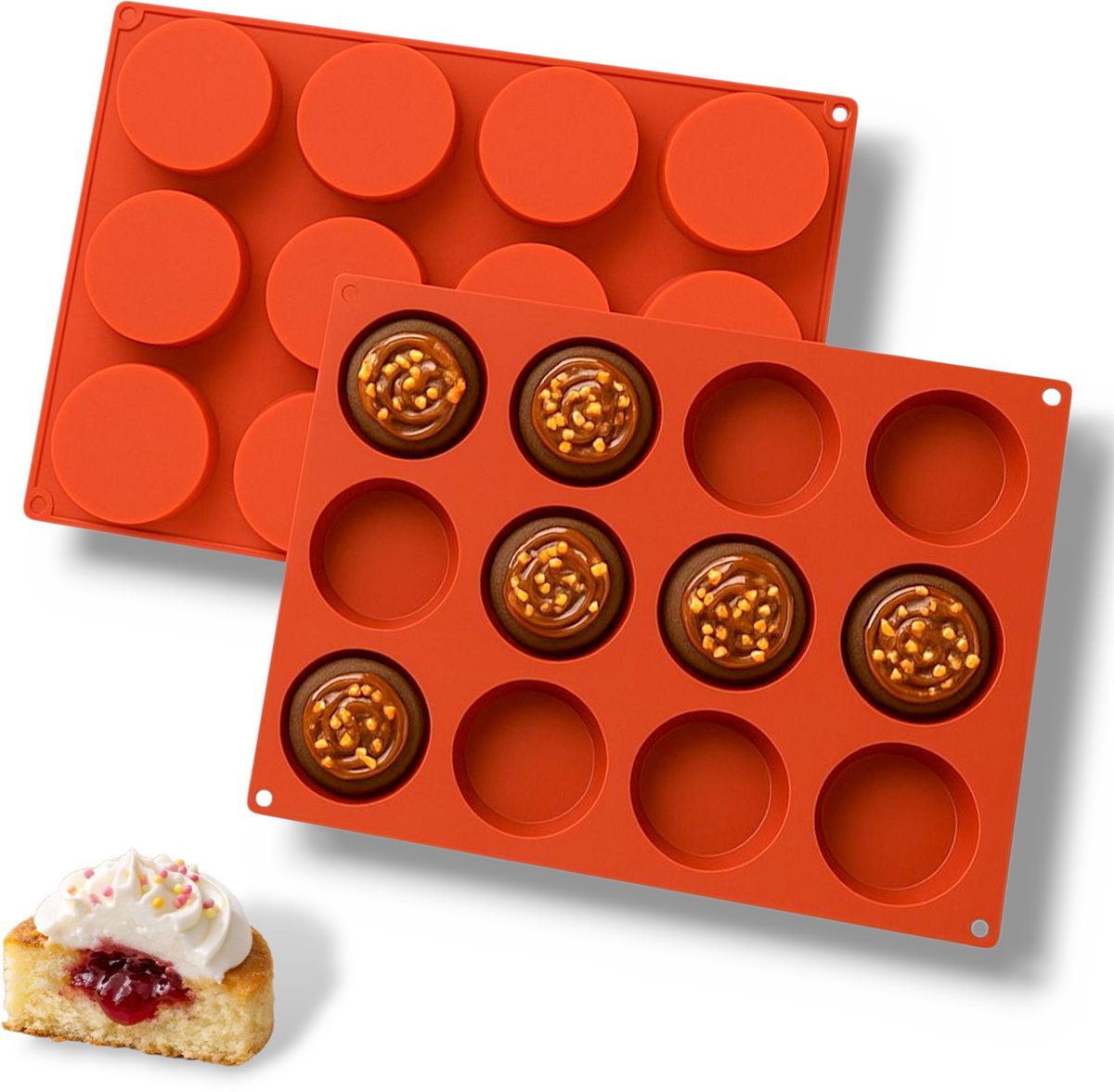Bol.com Siliconen bakvorm - 12 ronde holtes - Ø5 cm x 2,5 cm - Cakejes & Chocolade - Zeepjes & Kaarsjes - Gips & Epoxy aanbieding