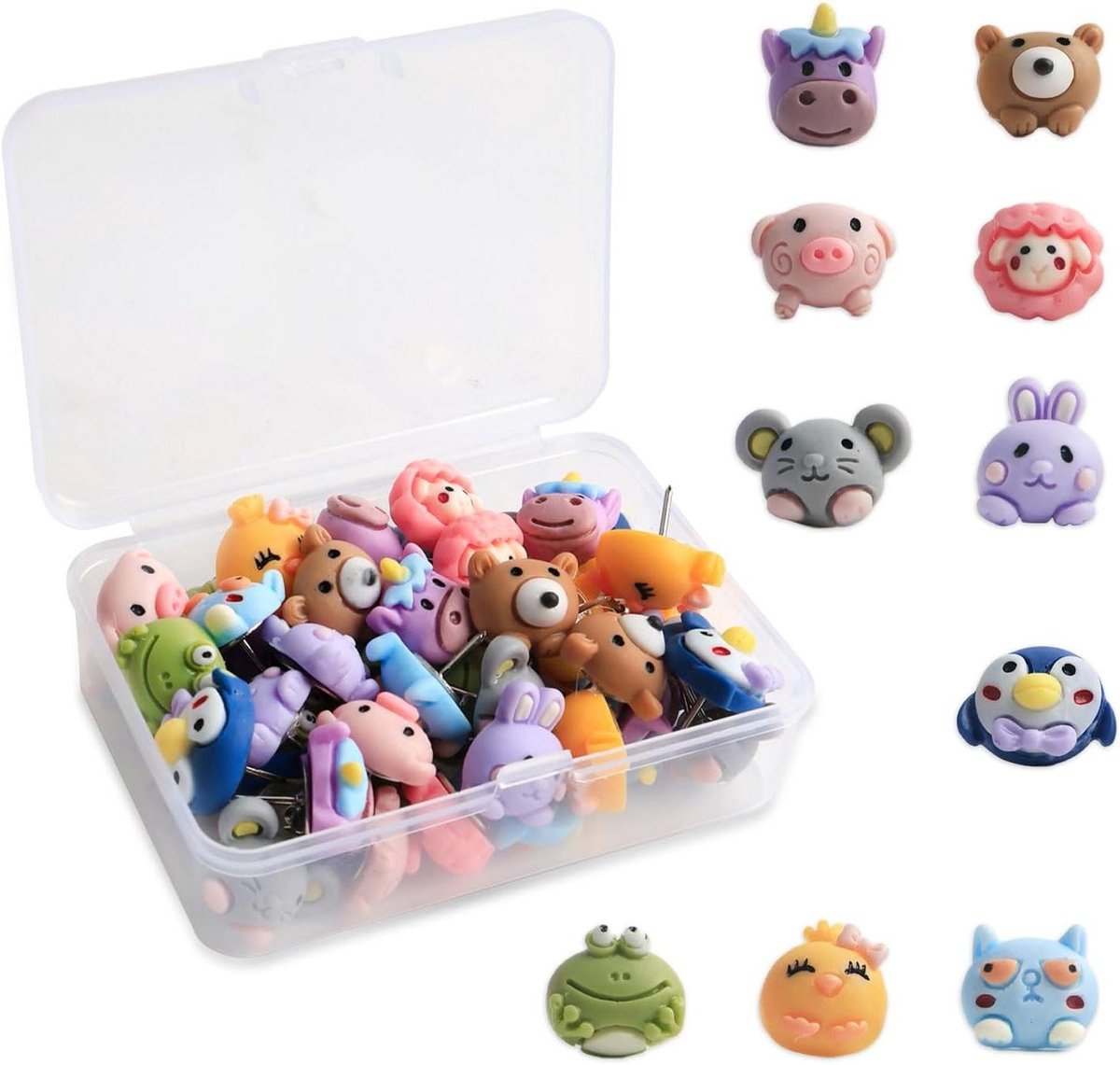 Dierenpunaises - Prikspelden decoratief - Decoreren prikbord - 10 dierdesigns - 50 stuks - Meerkleurig