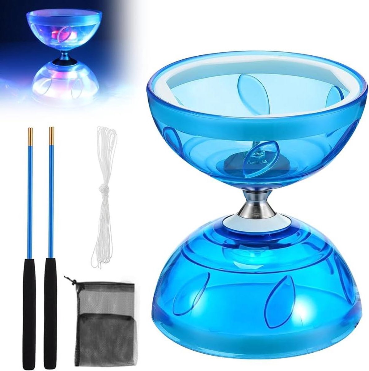 Led Diabolo - Jongleerspeelgoed Circus Speelgoed - Circus Optredens - Kogellagers Vrijloop - 145 cm Höhe - Blauw