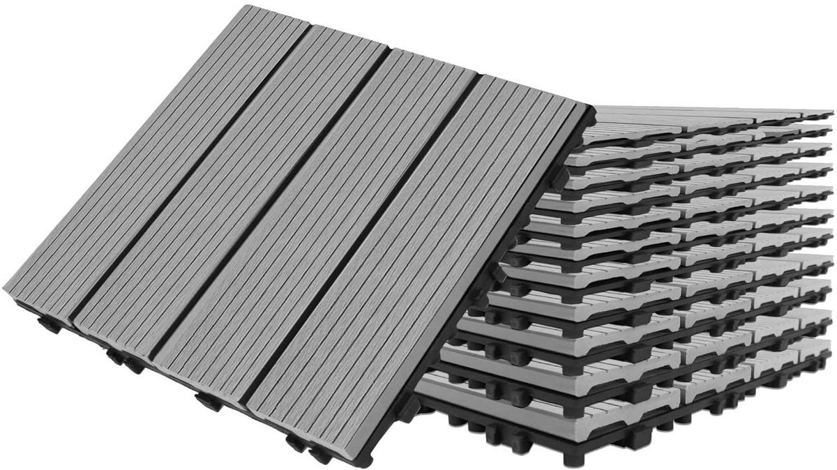 Terrastegels WPC - Balkontegels Kunststof - Terras Vloer - Kliksysteem Drainage - 30 x 30 cm - Bruin