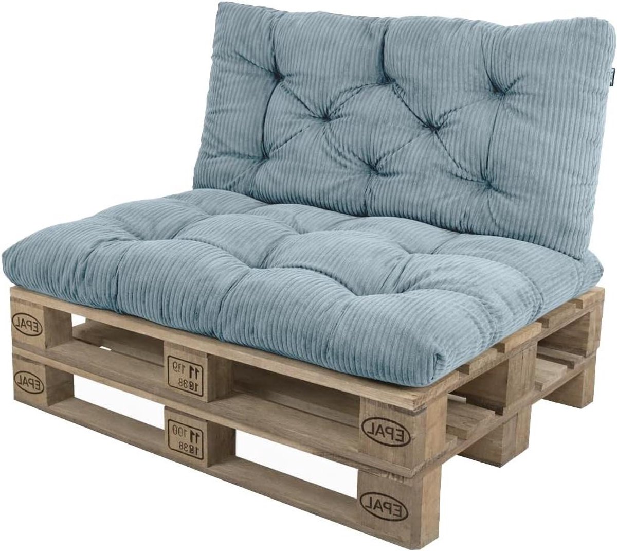 Palletkussens Set - Loungekussens Tuinbank - Comfortabel Zitten - Zachte Ribstof Corduroy - 120x60x12 cm - Blauw