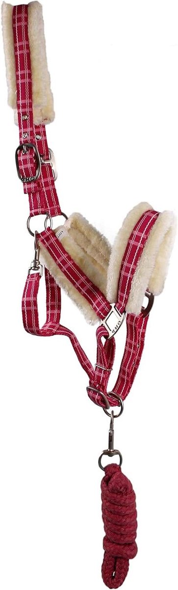 Halsterset met Touw - Paardentuig Paardrijset - Paardrijden - Zacht Imitatiebont - Mini Shetty - Roze