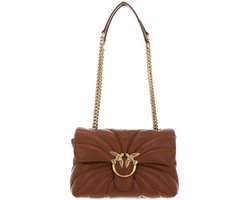 PINKO Leren schoudertas Love Puff Mini CL Sheep Nappa Quilt Brown - Lion - Antique Gold Lichtbruin