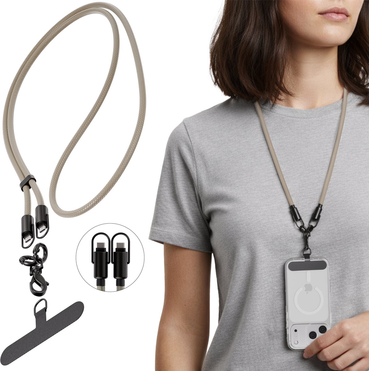 Reovo - Telefoonkoord - Oplaadkabel - datakabel - Usb C naar usb C - 1.5 meter lang - geschikt voor Samsung en iPhone 15,16,17, Pro, Max - wit