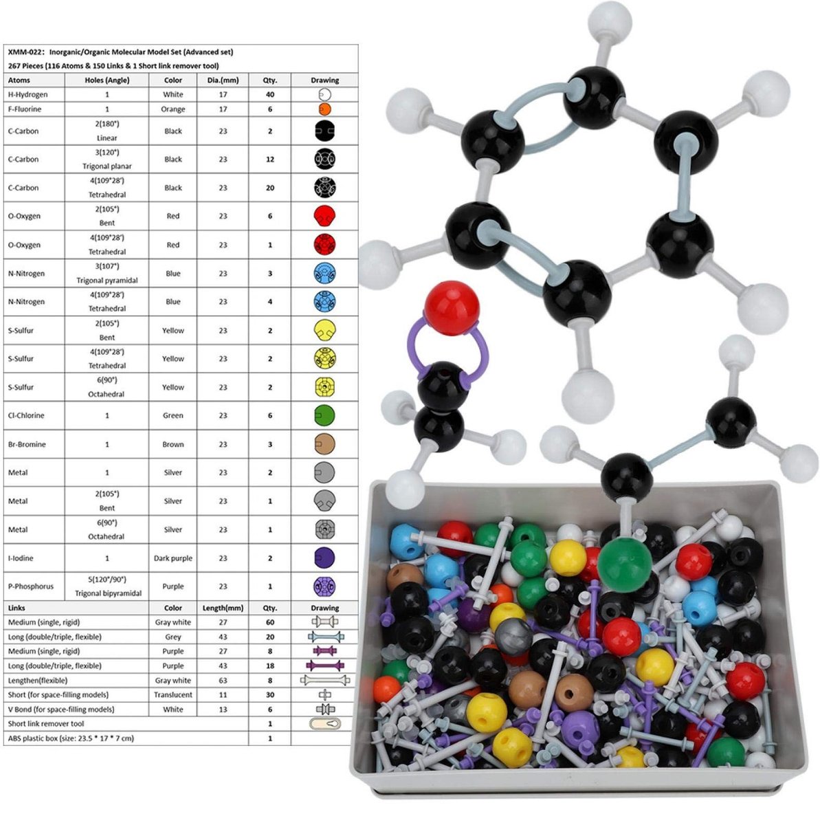 Allecto - Chemie Modelset - 267 Delen voor Organische Structuren - Educatief Speelgoed - Voor School en Thuis - Anorganische Structuren - Ideaal vo...
