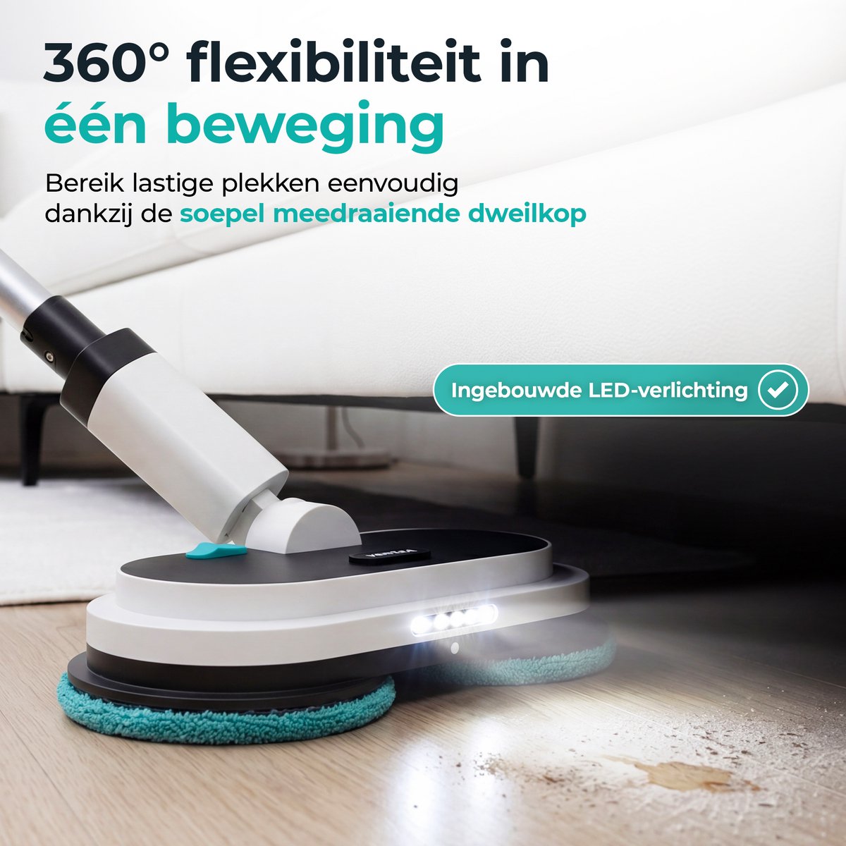VENTRA® Elektrische Dweil - Extra Sterke 3300mAh Accu - Dweilsysteem - Vloerreiniger - Dweil met Spray - 3300mAh - Draadloos – foto 4