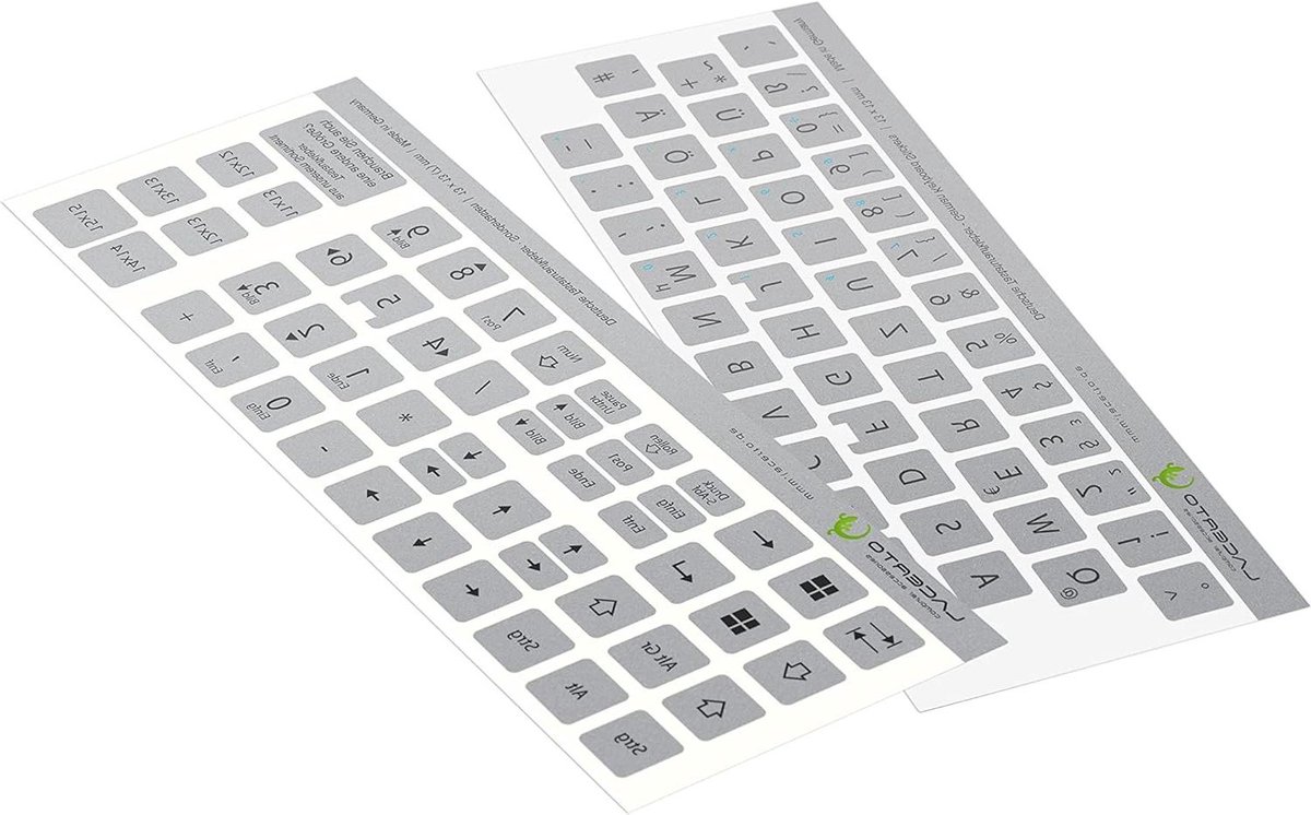 Toetsenbord Stickers - QWERTZ Set - Duits Typen - Krasbestendige Coating - 13x13mm - Zilver
