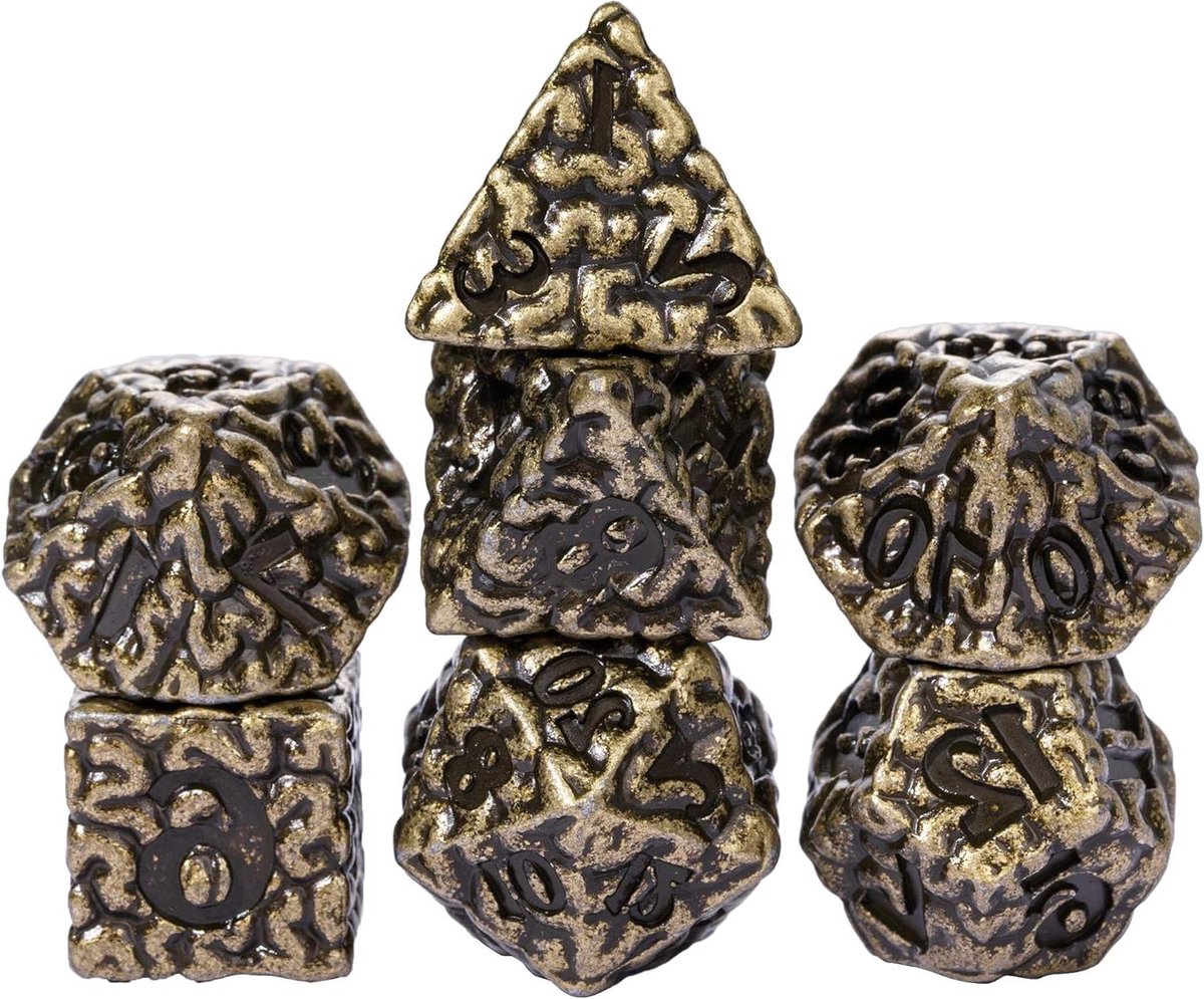 Metalen Dobbelstenen Set - RPG Dobbelstenen Polyhedral Dobbelstenen - Rollenspellen - Hersenontwerp - 7 stuks - Brons