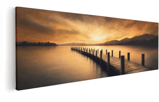 Artaza Tableau sur Toile Ponton dans le Lac - Paysage Coucher de Soleil - 90x30 cm - Décoration Murale Salon - Tableaux - Décoration Murale