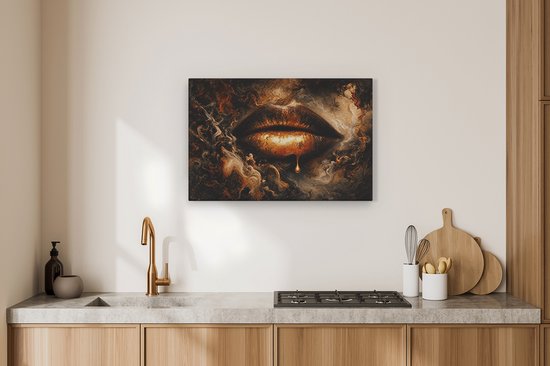 Tableau sur toile Artaza Lèvres dorées - Art abstrait - 90x60 cm - Décoration murale salon - Tableaux - Décoration murale