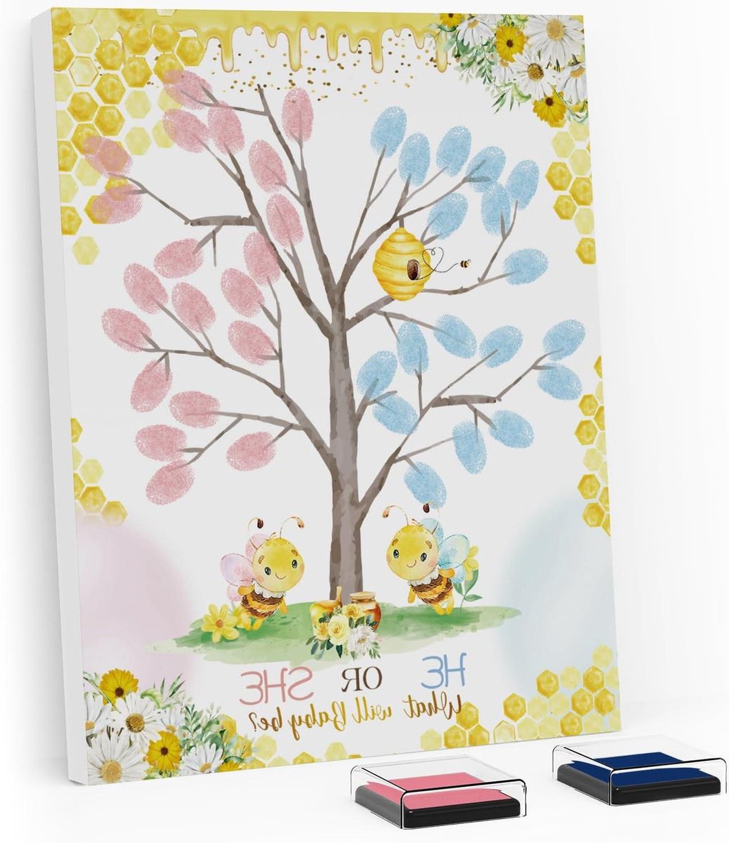 Vingerafdruk Canvas - Gastboek Babyborrel - Feestdecoratie Maken - Uniek Aandenken - 24.79 x 19.81 cm - Meerdere Kleuren