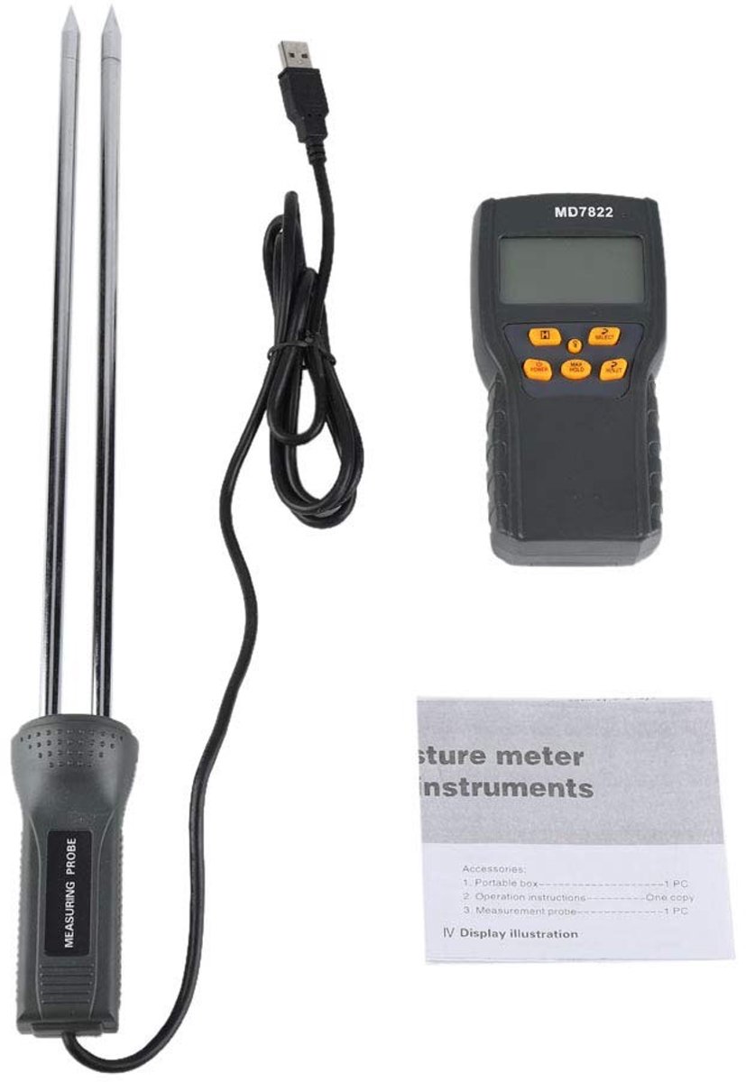 Allecto - Multifunctionele Voedselvochtigheidsmeter - Vochtmeter - Afneembare Sonde - Meetbereik 2%-30% - Voor Graanstro en Voedergras - Voor Thuis...