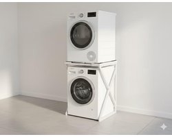 SERALUXE - Universeel Wasmachine Kast - Wasmachine Verhoger- Metaal - Wit - Universeel Wasmachine en Droger Kast - Wasmachine Ombouw - Wasmachinerek - Wasmachine Sokkel- Robuust - Stabiel - Stevig - Anti Vibratie
