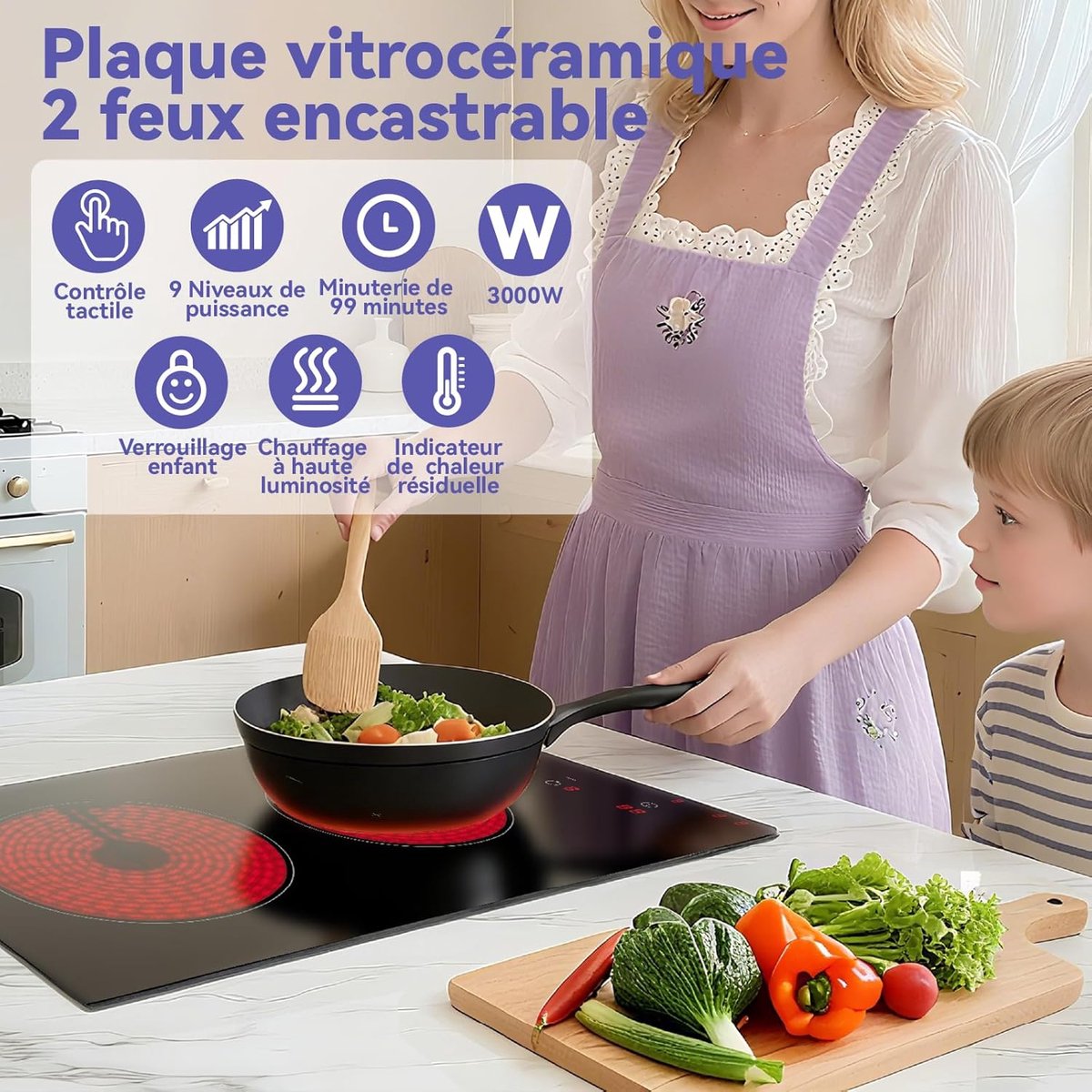 Keramische Kookplaat - Elektrische Kookplaat - Koken en Bereiden - 4 Kookzones - 59 cm - Zwart