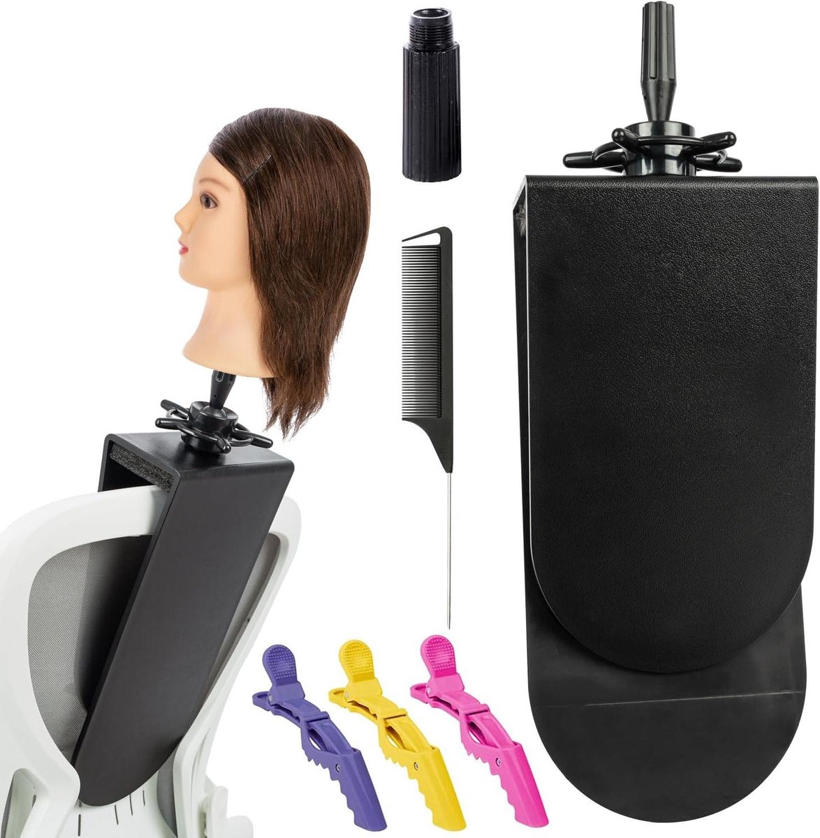 Poppen Hoofdsteun - Mannequin Hoofd - Haar Styling - Stoel Bevestiging - 1 Stuk - Zwart